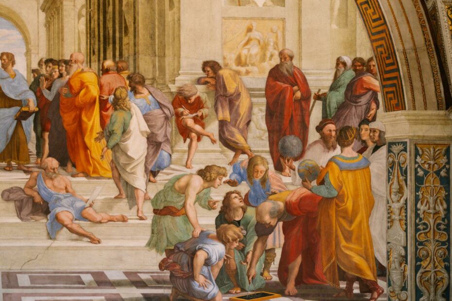 Iconic Renaissance fresco depicting ancient philosophers, located in the Vatican Museums.