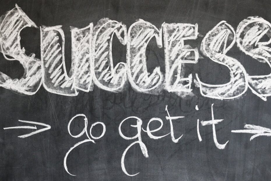 Motivational chalkboard with 'Success - go get it' written in chalk.